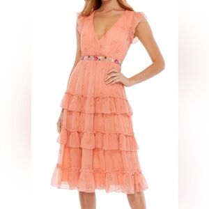 Mac Duggal - FLORAL PRINT RUFFLE TIERED FAUX WRAP DRESS size 10